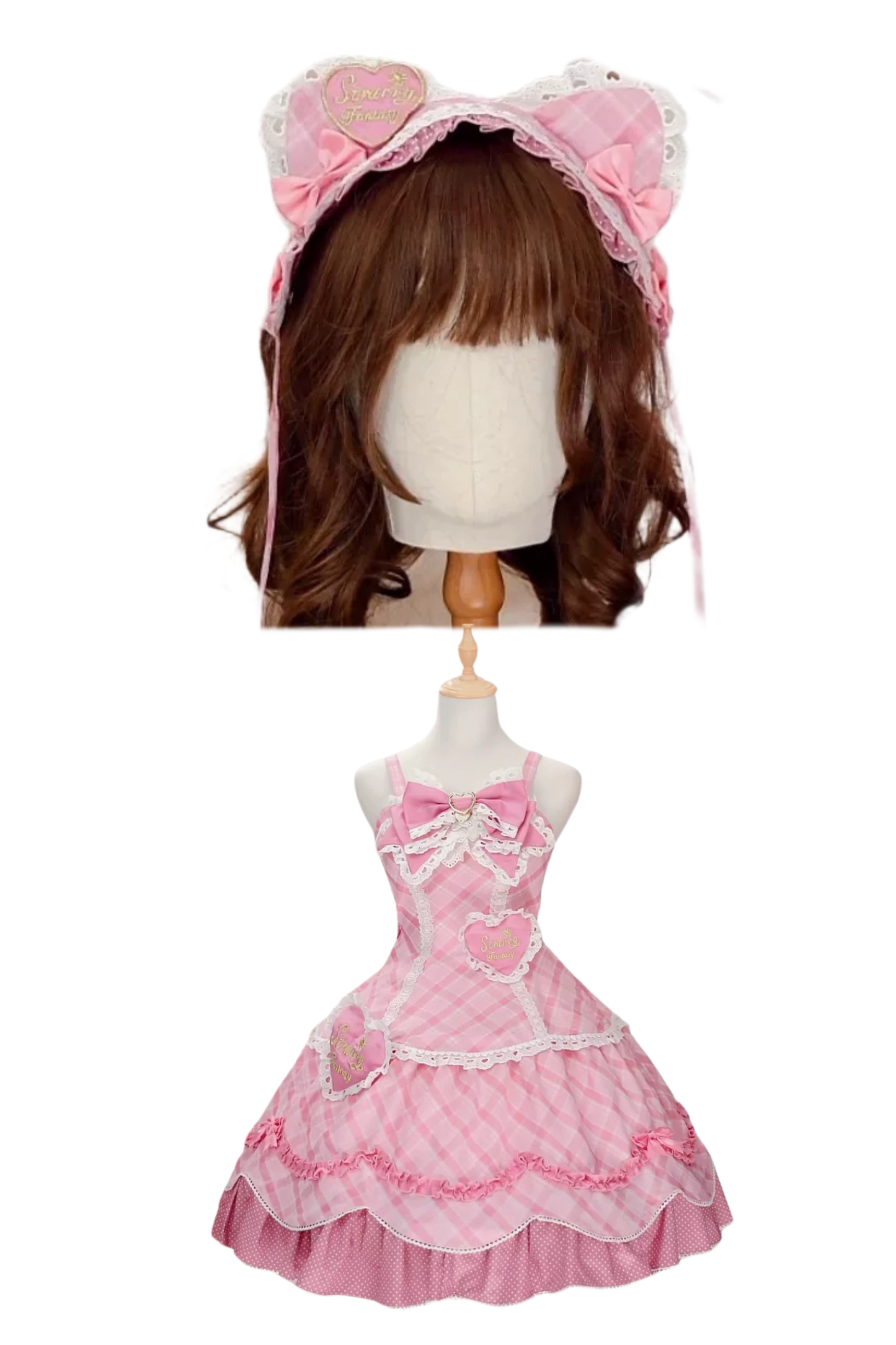 Check Sweet Girly Lolita Tiered Dress + Headband + Hairband