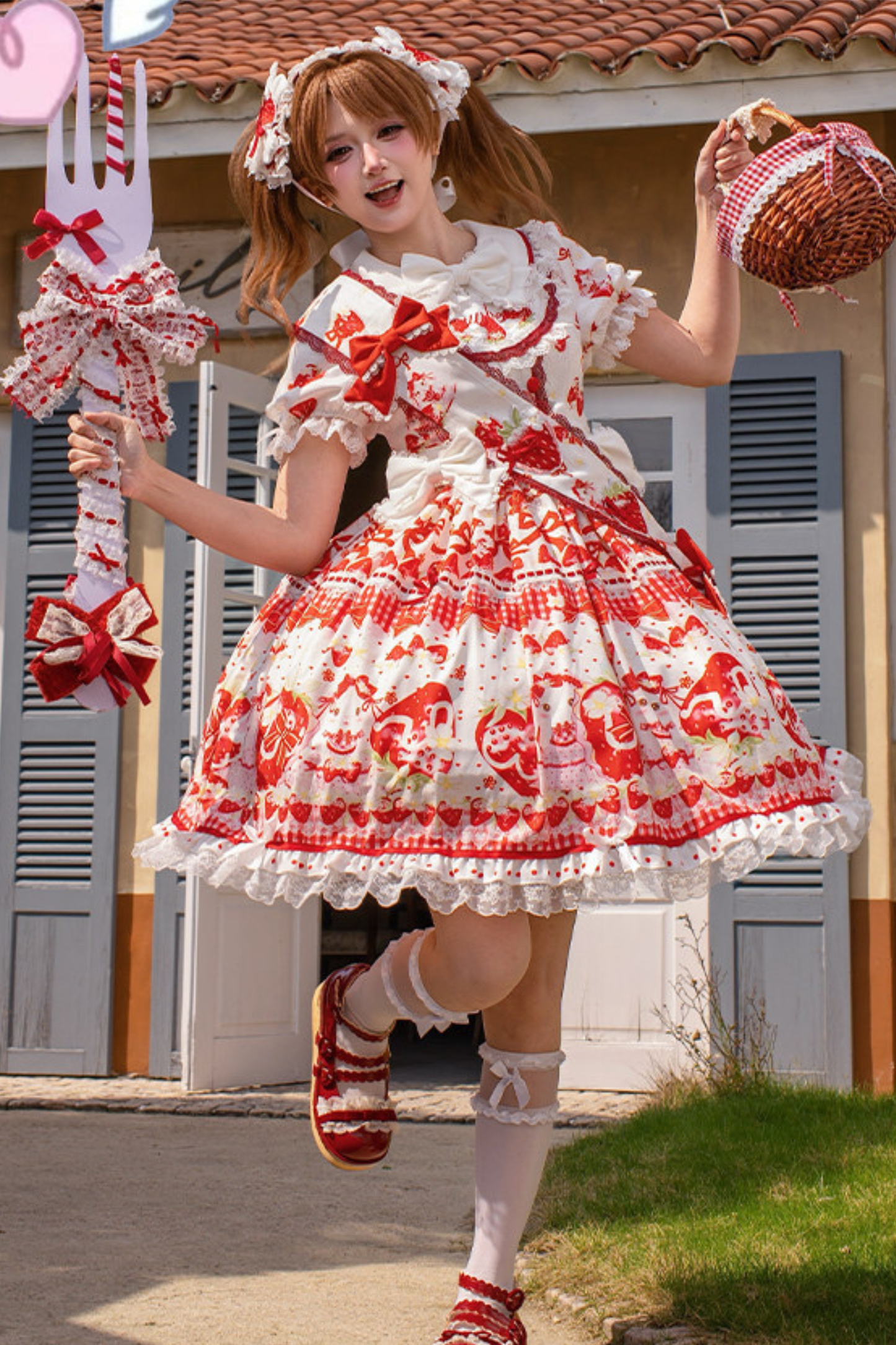 レッドベリーロリータドレス+リボン+ヘアバンド
