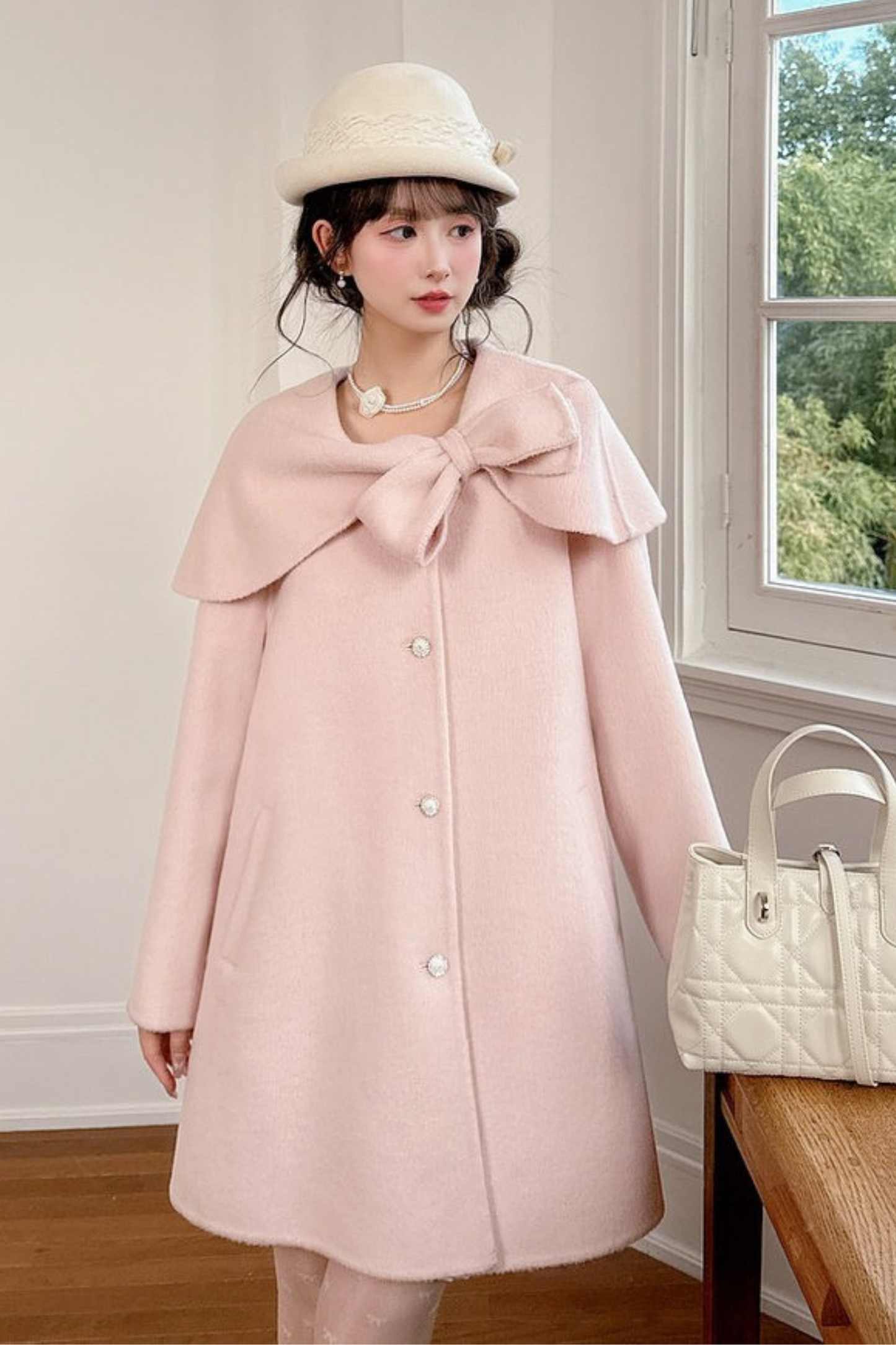 リボンビッグカラーフレアコート