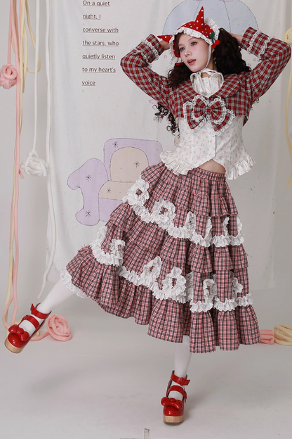 レトロチェックレースティアードロリータスカート