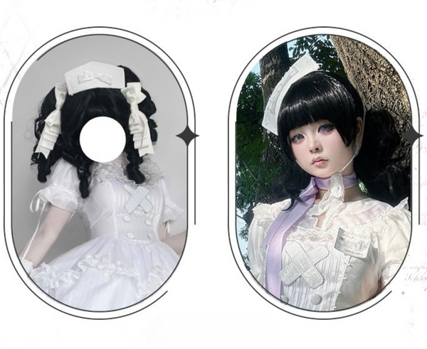 [Vorbestellung] Reines Weißes Gothic Elegantes Tüllkleid + Schwesternhaube