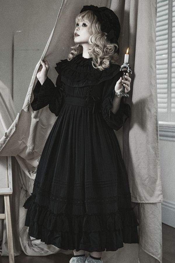 Classic Dark Gothic Style Doll Dress + Baby Hat