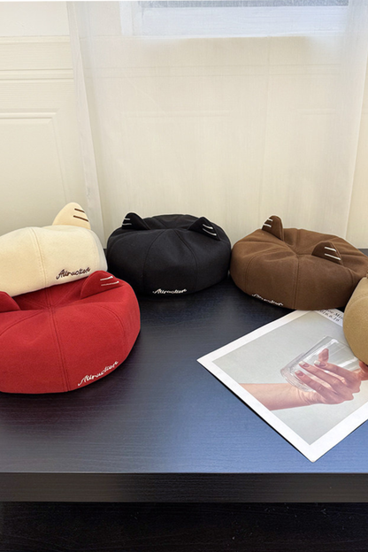 Cat Ear Embroidery Beret