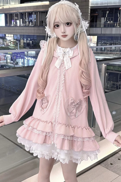 스위트 하트 토끼 후드 프릴 재킷