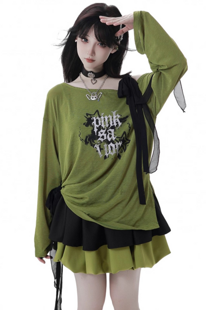 ワンショルダーアシメトップス+バルーンスカート