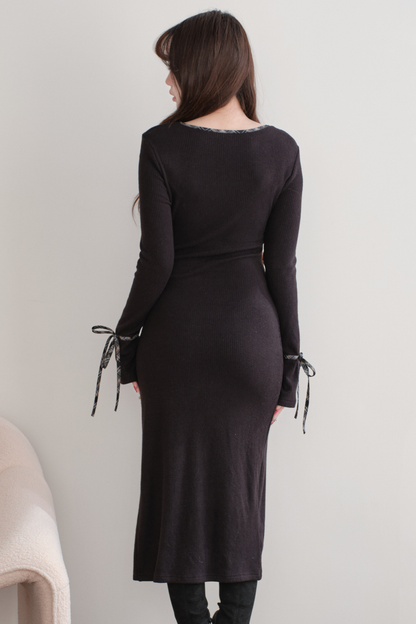 チェックスリットタイトニットドレス