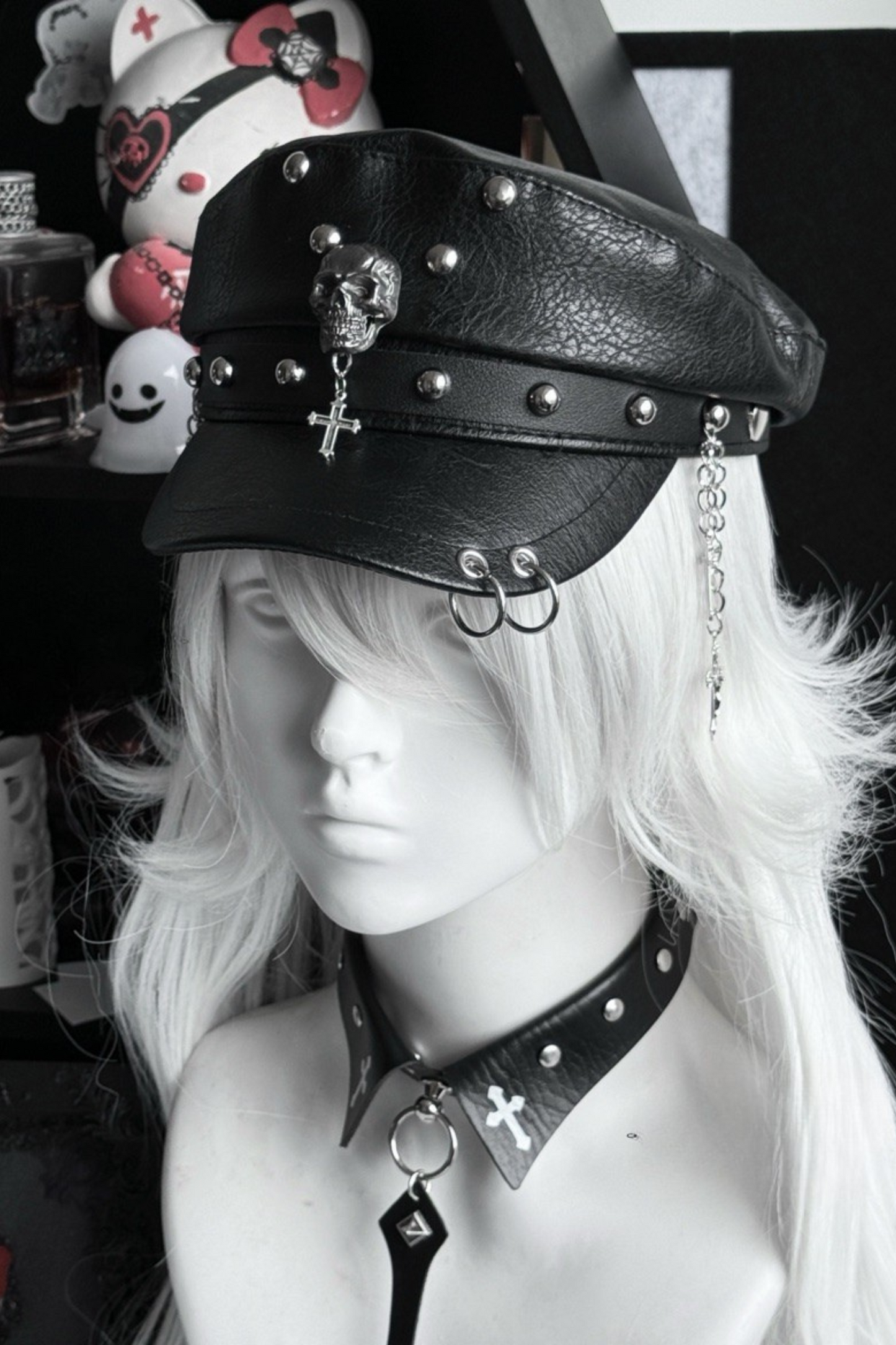 Dark Riveted Y2K Leather Buckle Subculture Cap