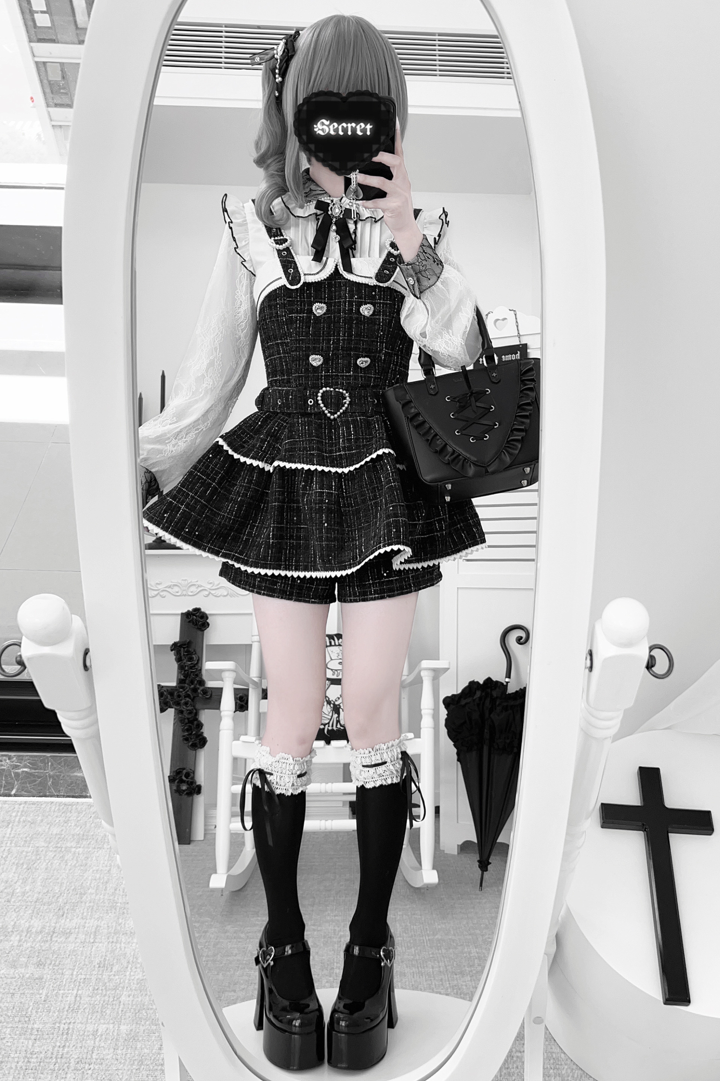 Check Design Suspender Skirt + Pants