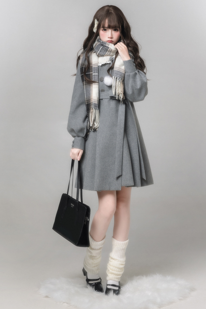 スイートフレアコート+スカート+シャツ+ベレー帽