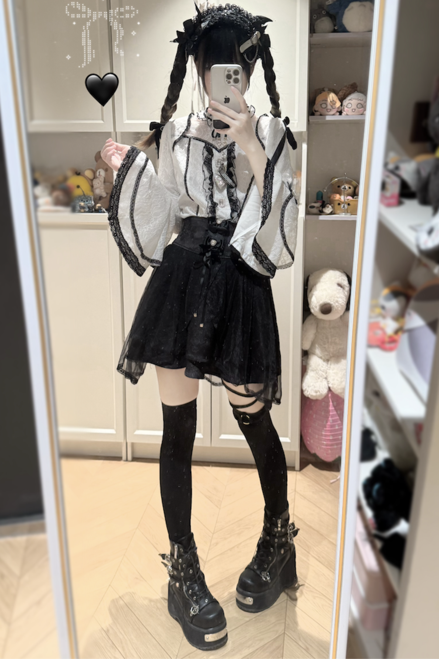 レースフレアスリーブブラウス+スカート