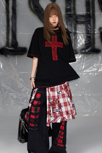 Logo Red Checked Skirt