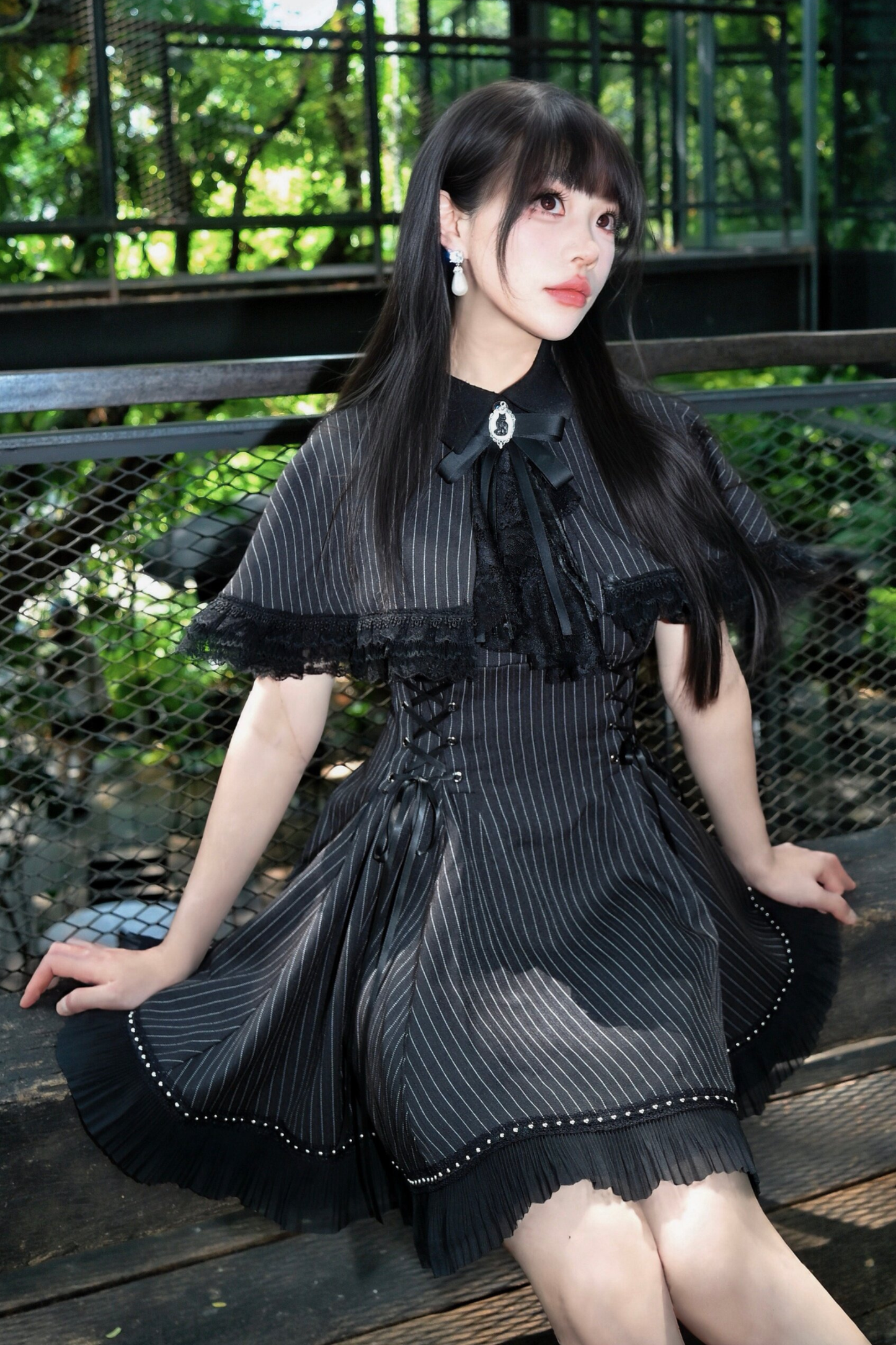 French Stripe Cape Dress