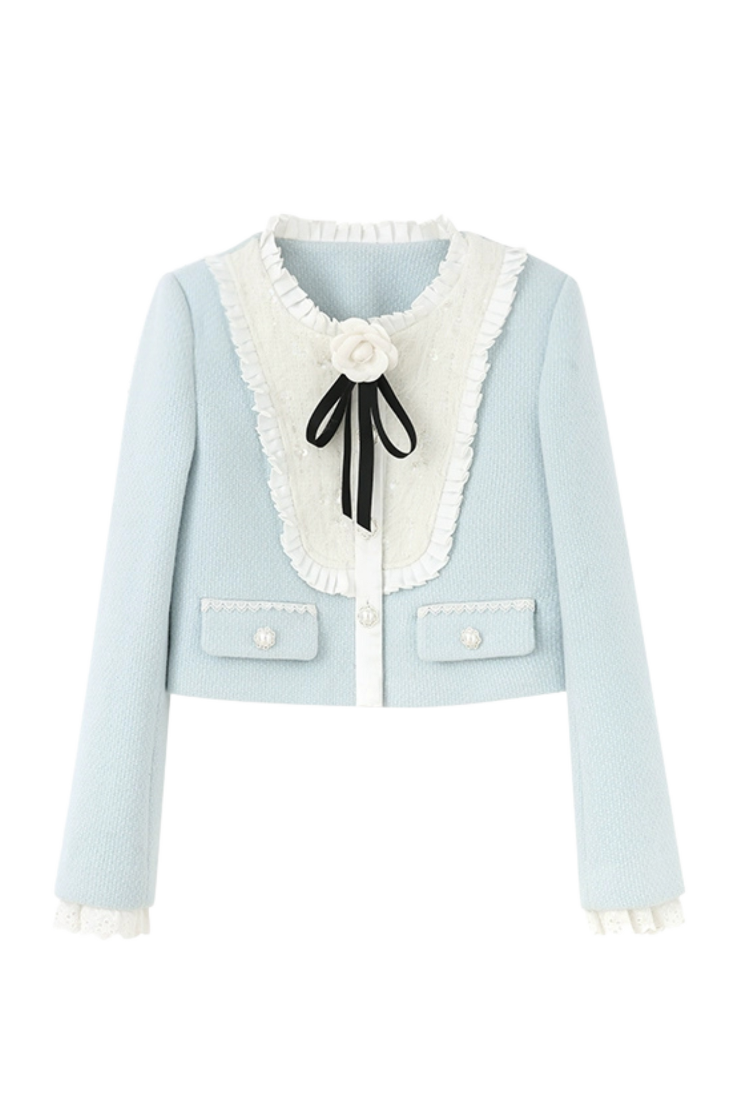 Ice Blue Rose College Style Jacket + Side Pleated Skirt