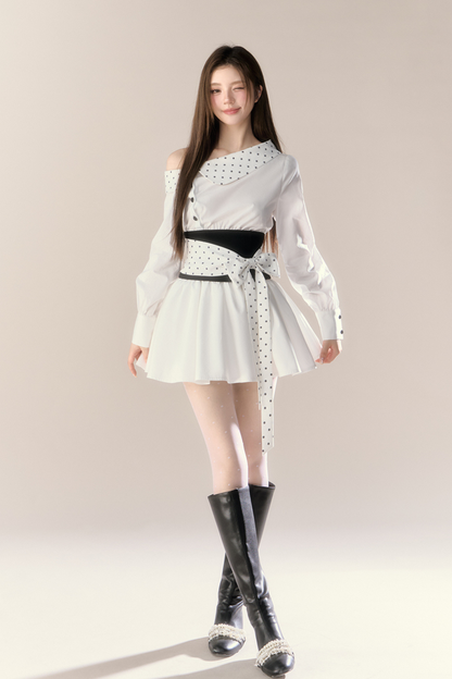 ハートビートシグナルオフショルダーシャツワンピース