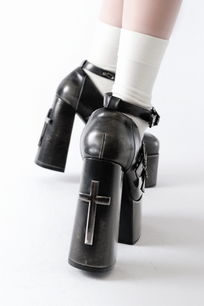 크로스 버터플라이 펑크 하이힐