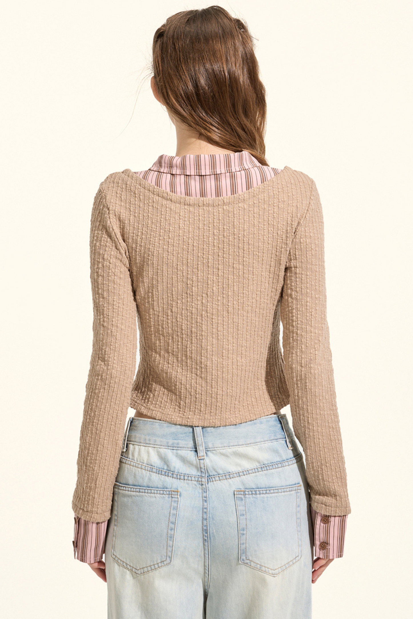 プレッピースタイルストライプカラーフェイクツーピースニット