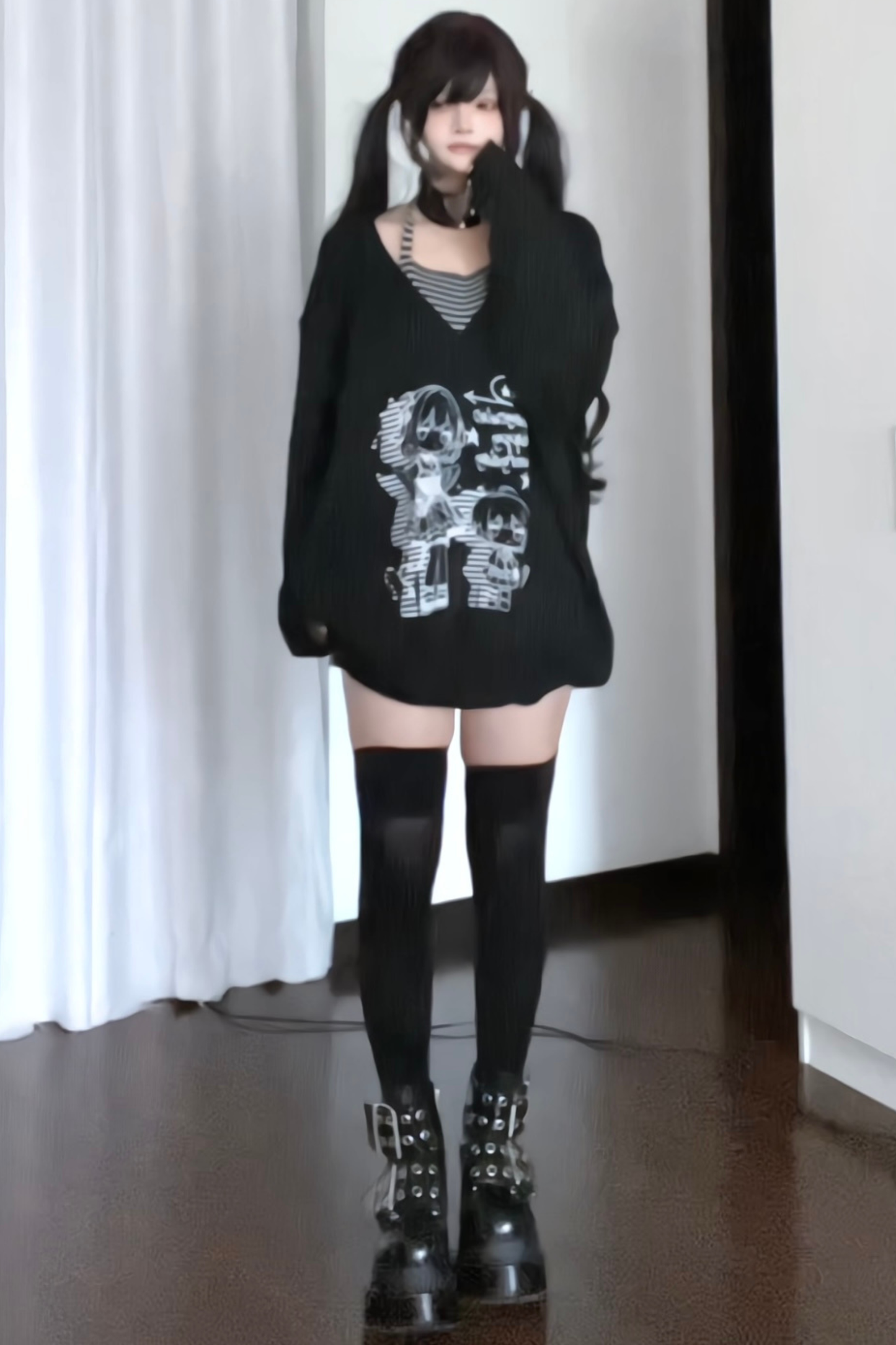 Splicing Dark Loose Tops