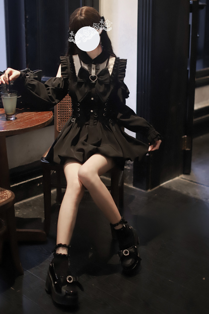 Ribbon Dark Ruffle Dress