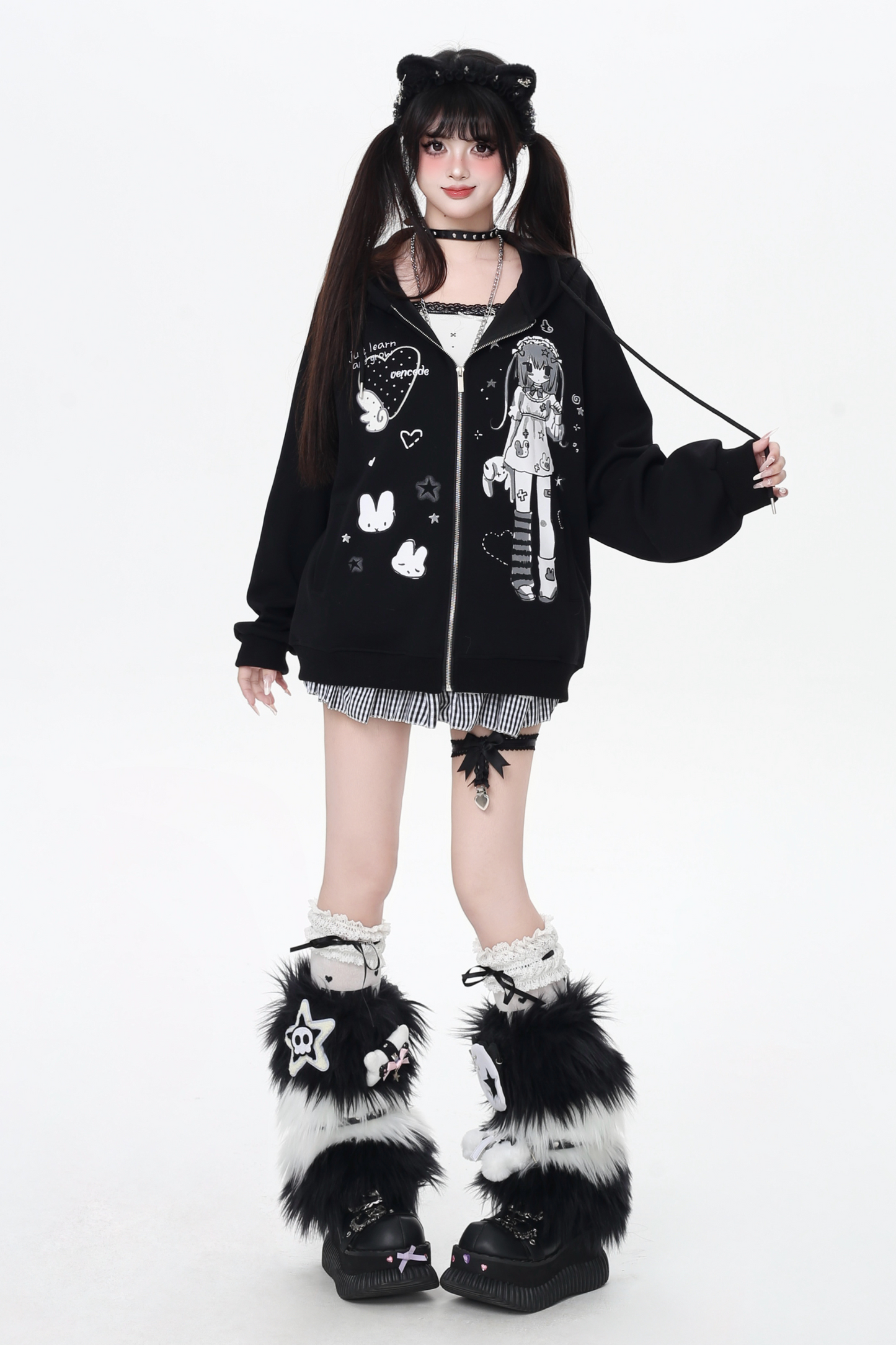 ガールイラストフードパーカー