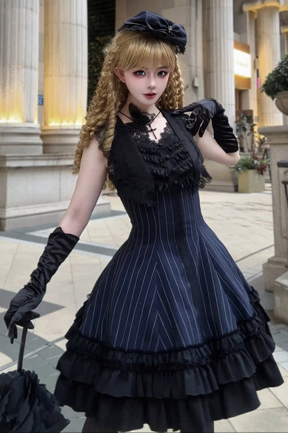 ダークテーラースリムゴシックロリータドレス+アウター