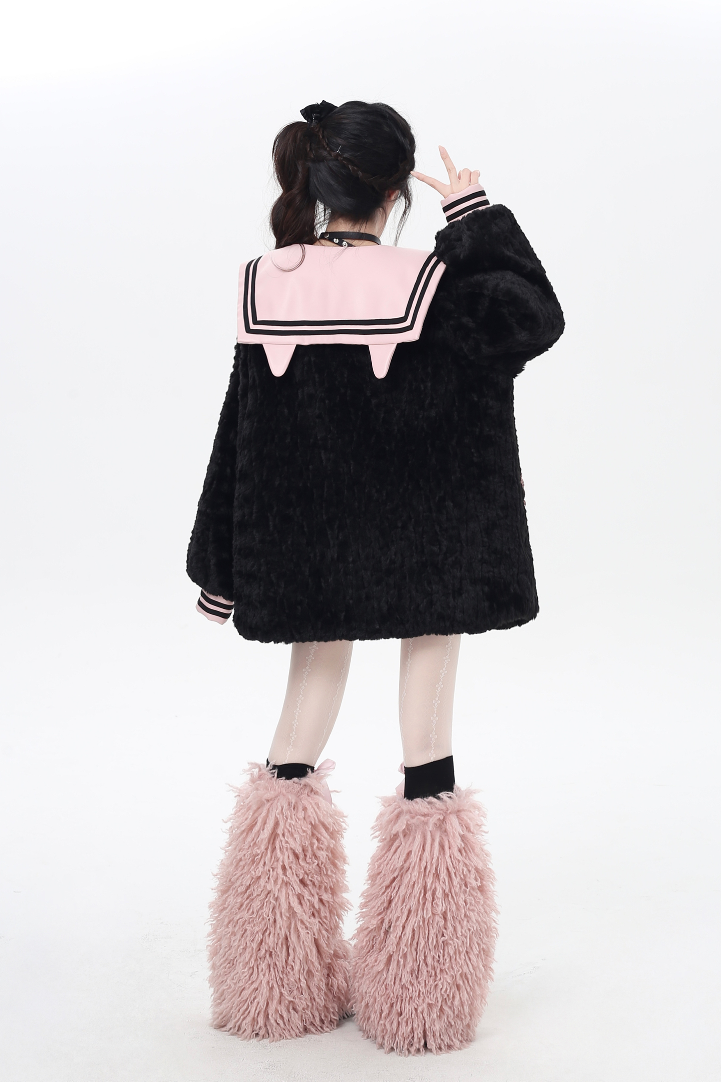 Sweet Cool Navy Collar Lantern Sleeve Jacket