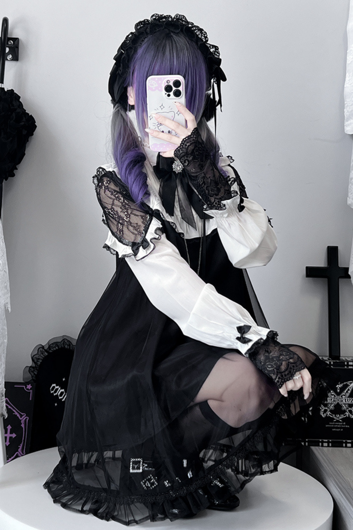 Lace Edge Mesh Splicing Little Black Dress