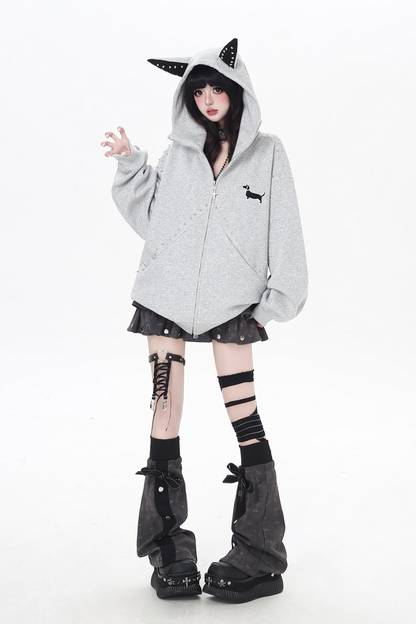 カジュアルスウェットダークフードパーカー