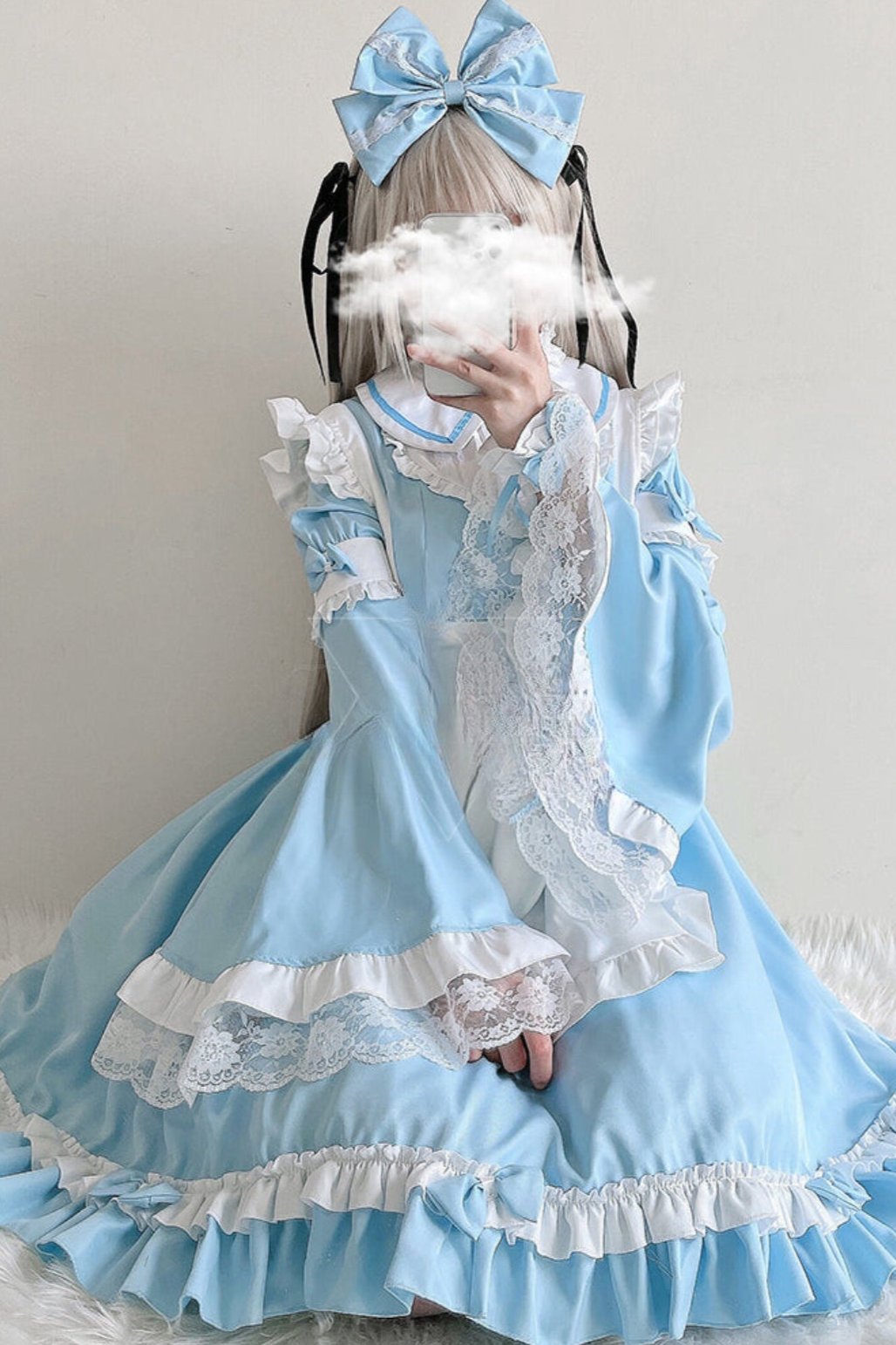 Soft Girl Bow Lace Maid Dress Set