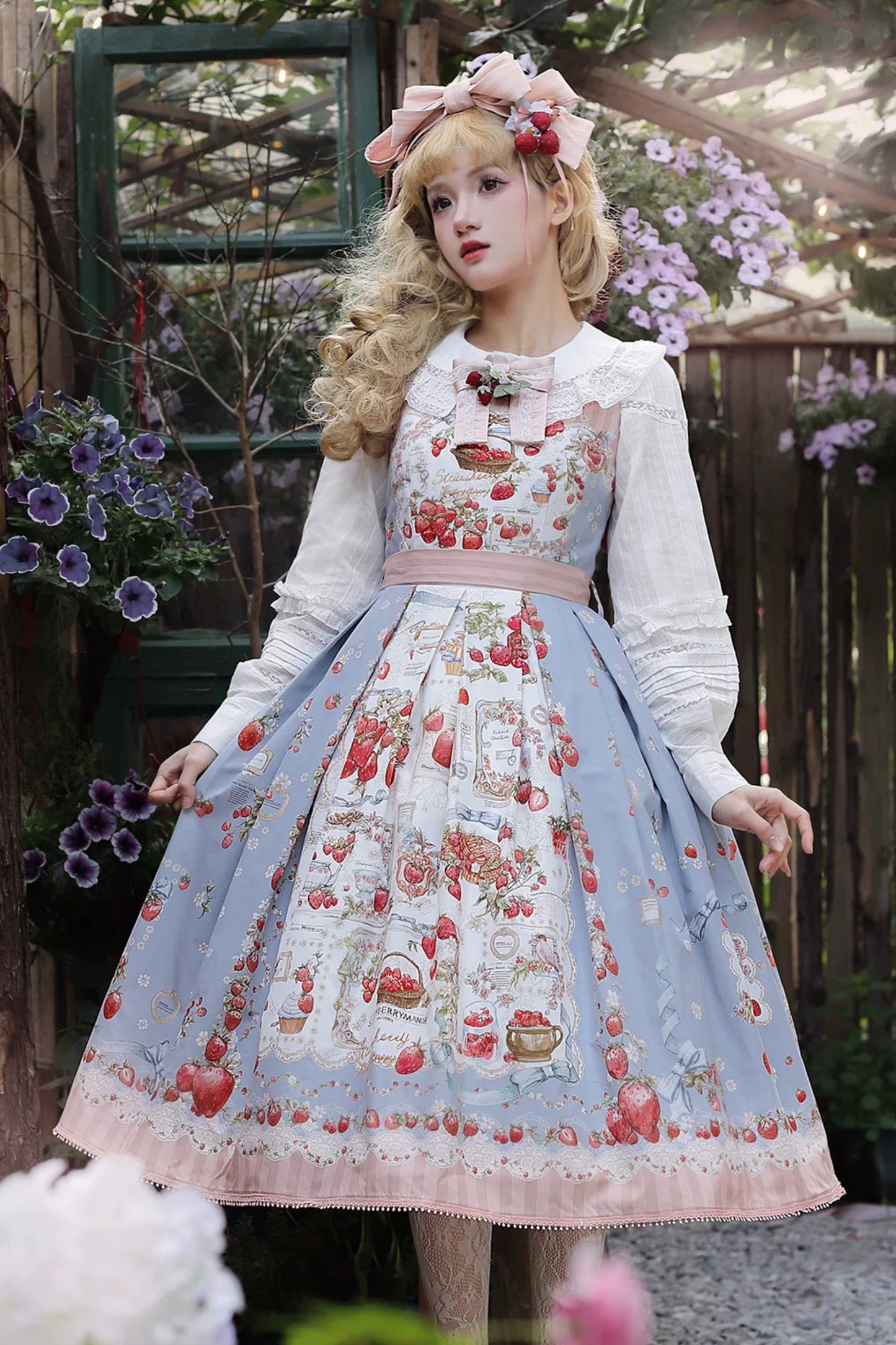 【4月18日预售截止】甜美洛丽塔草莓茶会蕾丝蓝色连衣裙（短款・长款）