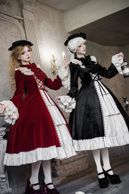 クラシカルエレガントドレス+カラー+リボン+ハット