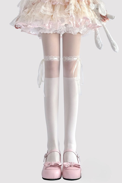 ストラップレースバレエリボンタイツ