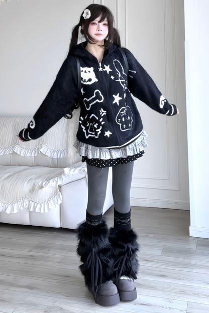 Animal Graffiti Hooded Zip-Up Hoodie