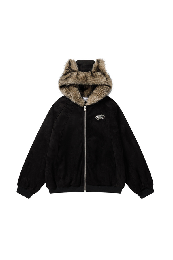 ファーキャットイヤーフーデッドジャケット