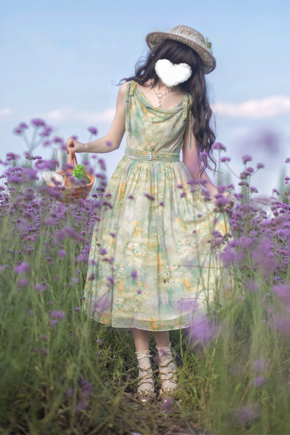 マーブルリゾートシフォンプリントドレス