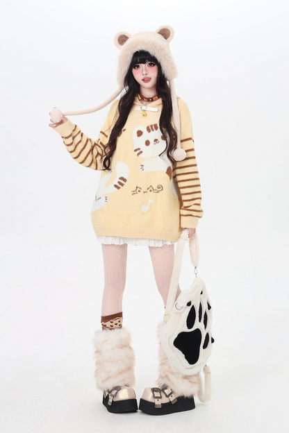 Striped Cat Loose Tops