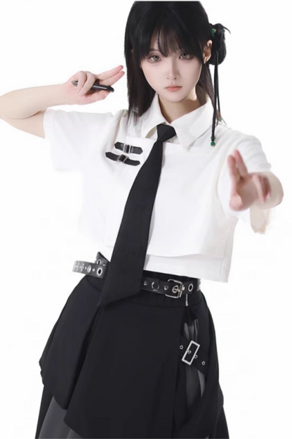 Mode tie short shirt + culottes ++ asymmetrical skirt + long skirt