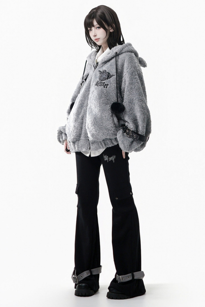 パッチワークファーフードコート+パンツ+シャツ+スカート+レッグカバー