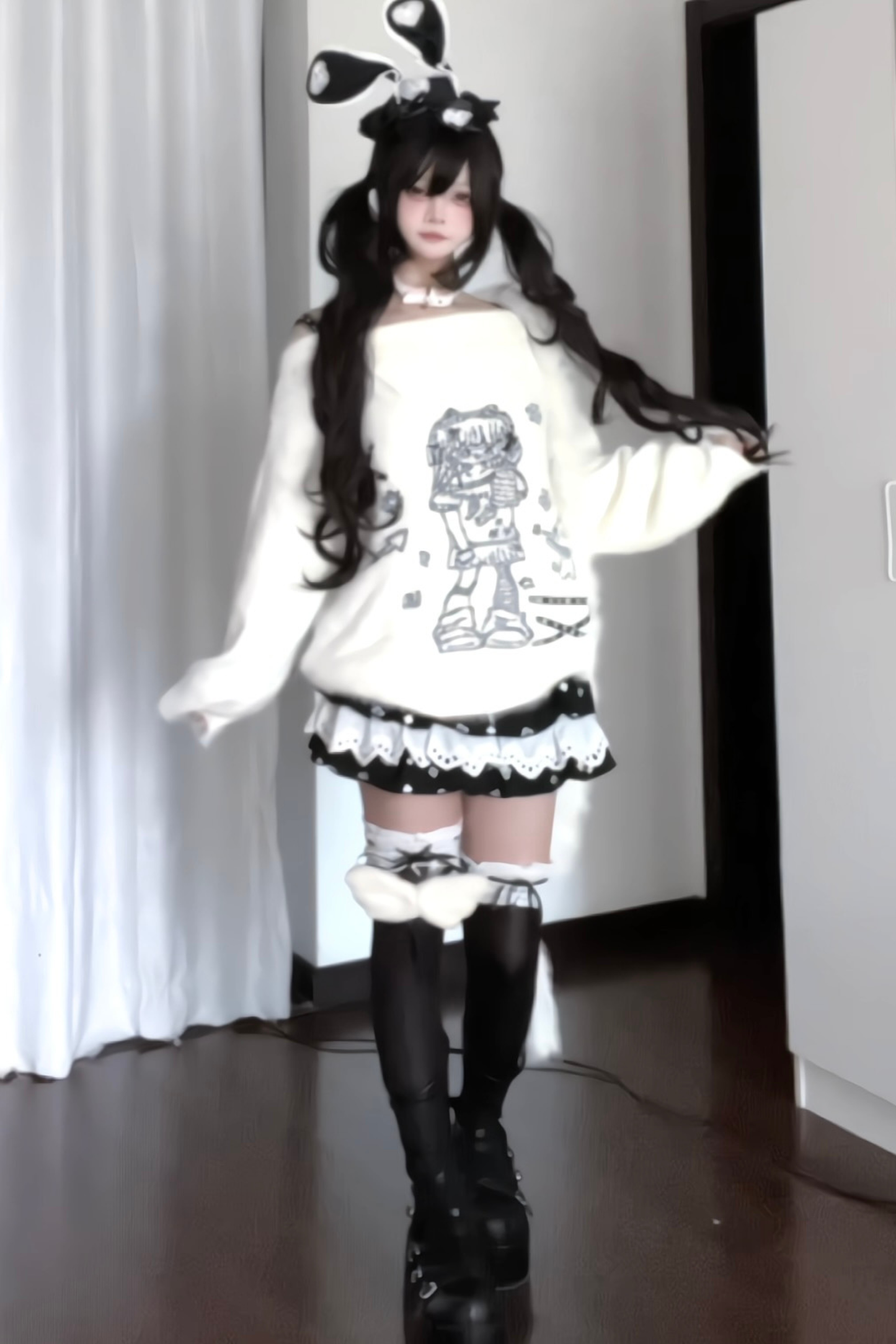 Anime Illustration Off-Shoulder Loose Tops