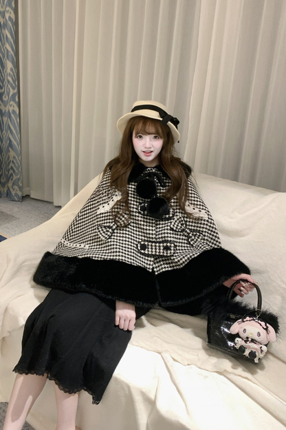 千鳥格子ケープコート