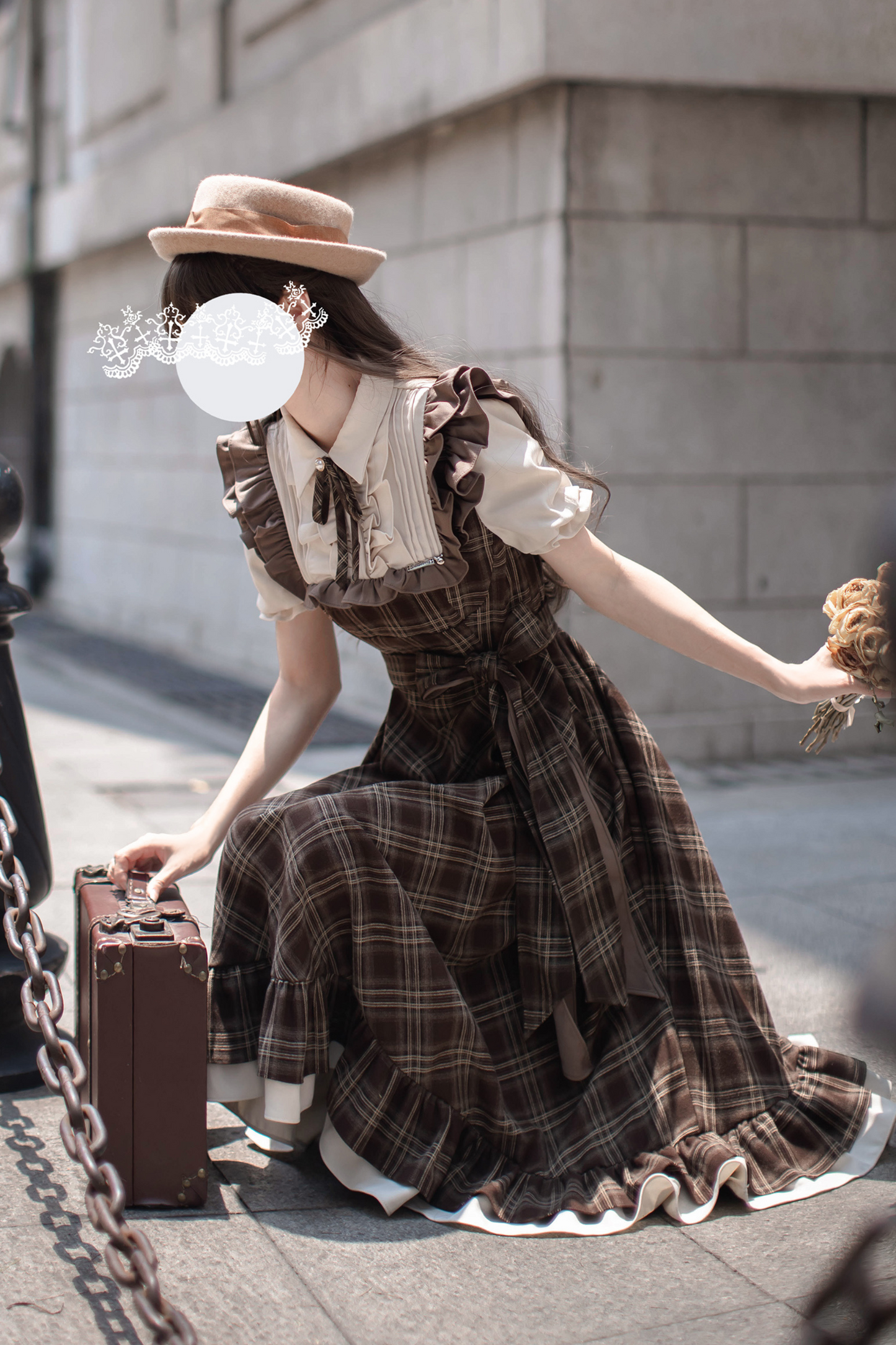 レトロチェックフレアワンピース＋リボンタイ