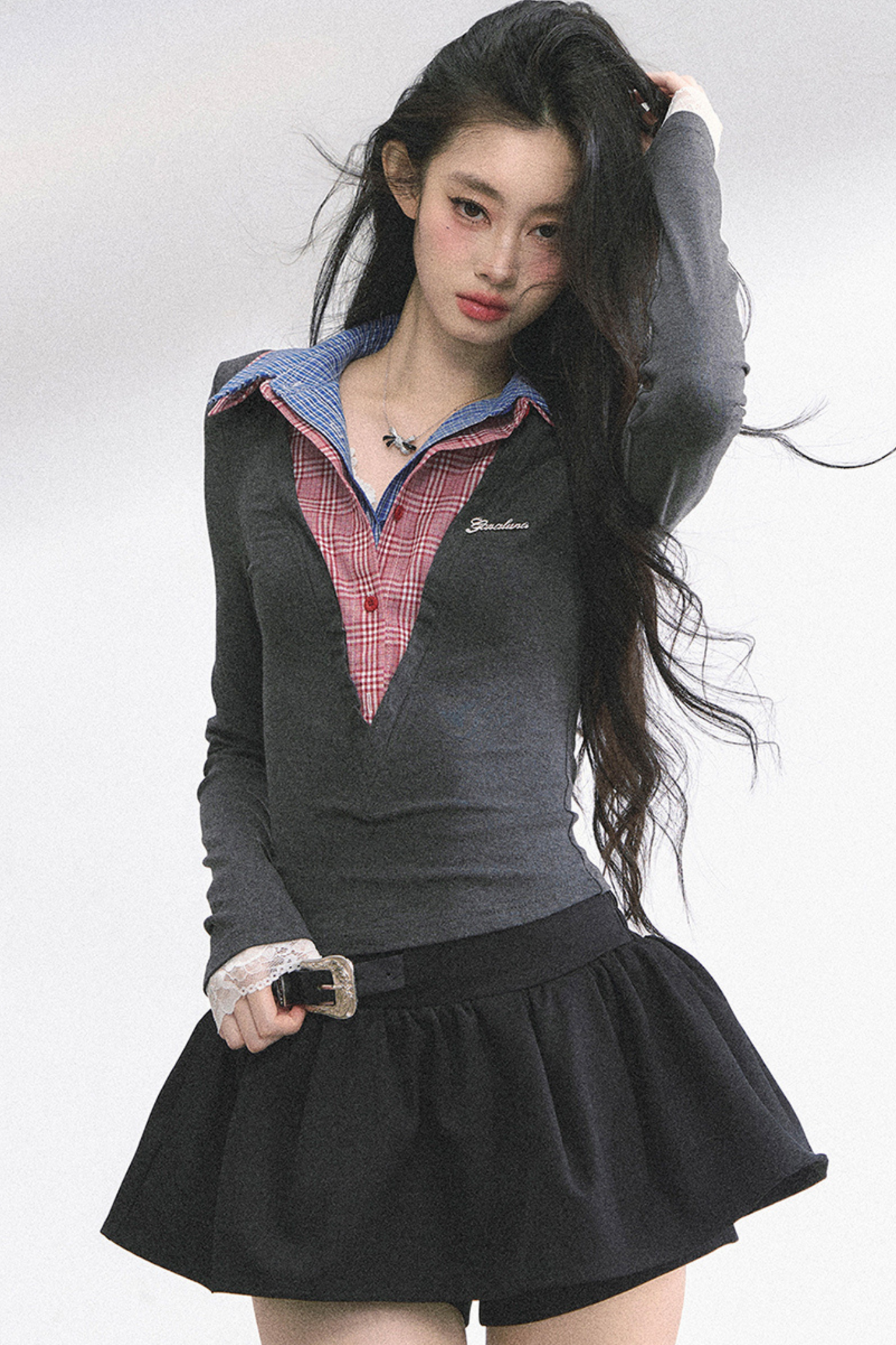 French overcheck slimming design top