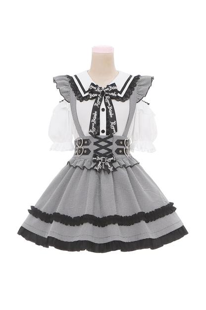 Schulterfreies Spitzenoberteil + Trägerrock