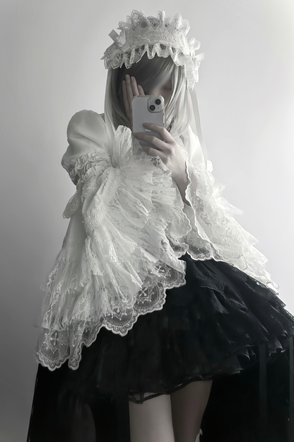 【Vorbestellung bis 18. März】 Dark Kawaii Gothic Lolita Rock + Shirt + Haarband + Hut + Ärmel