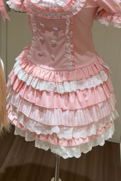 ピンキープリンセスケーキトップス+スカート+スリーブ+ヘアバンド