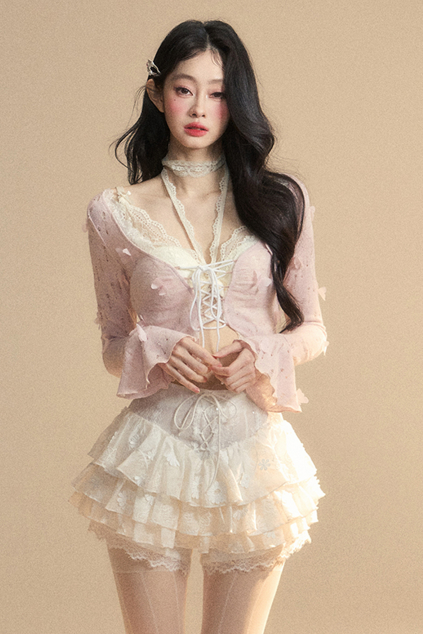 スイートハートドールレースカットアウトホルターネックトップス