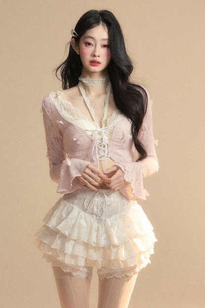 スイートハートドールレースカットアウトホルターネックトップス