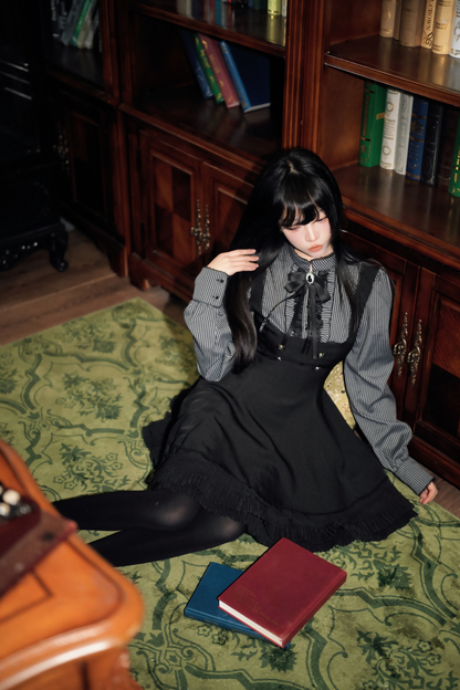 ダークフレンチパッチワークストライプドレス