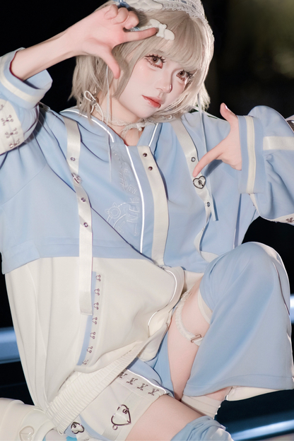 【天使界隈】サイバーテクノロジージャケット+ショートパンツ+レッグカバー