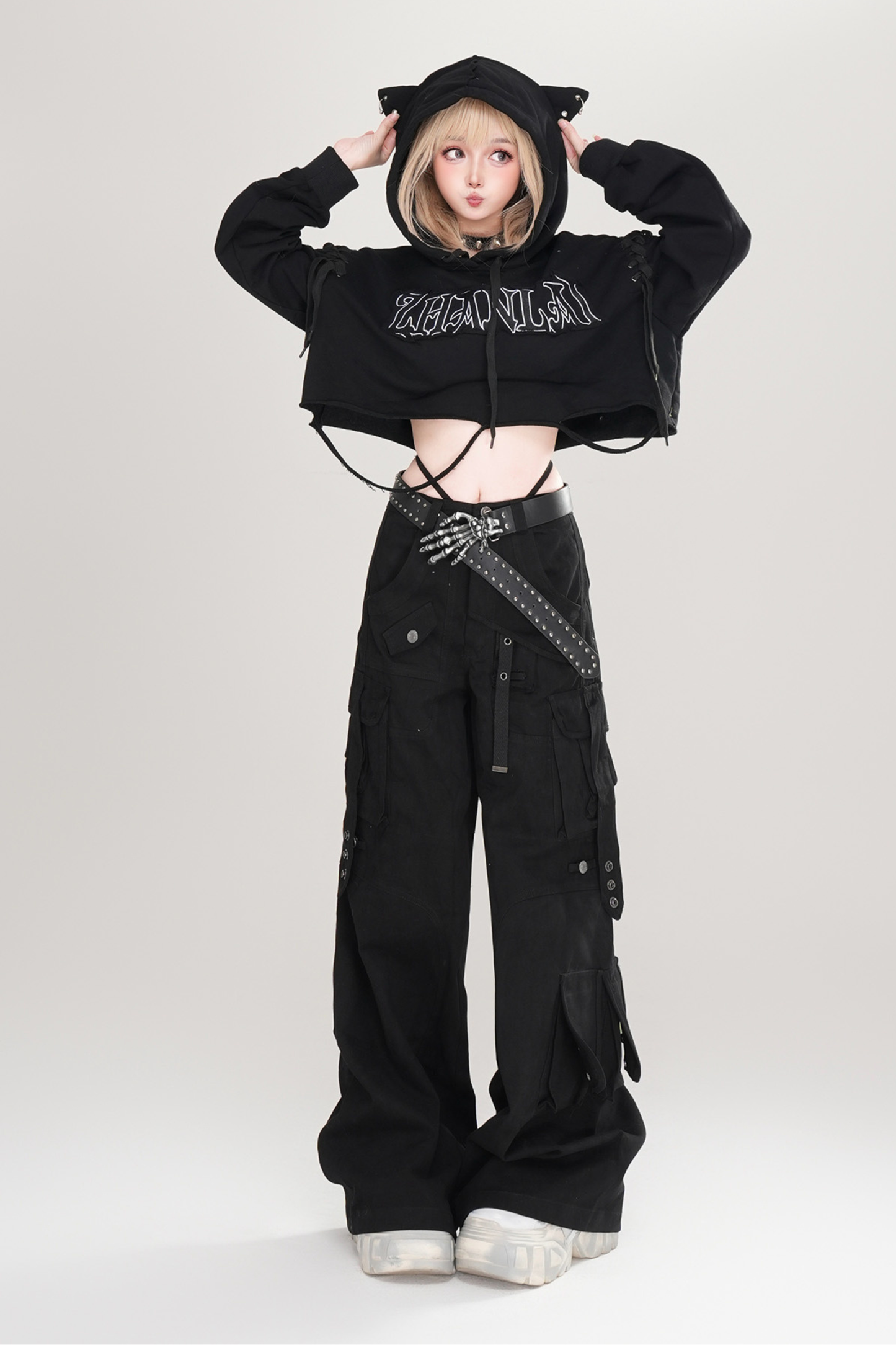 ロックキャットイヤーフーデッドトップス