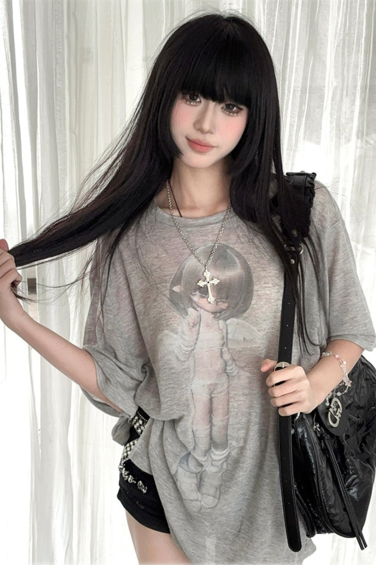 Angel Girl Print Sheer Loose Top